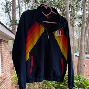 Forever 21 Navy Jacket with Red and Yellow Stripes